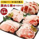 【ふるさと納税】大分県産 ブランド豚 米の恵み 豚肉5種 盛り合わせ 合計3.4kg バラ焼肉 肩ローススライス 切り落とし ロース バラしゃぶ 豚肉 お肉 しゃぶしゃぶ 焼肉 セット グルメ 冷凍 国産 送料無料