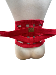 プレゼントサポーター（赤）Lサイズ（85～90cm）職人の手作り 簡単 装着 ウエストサポーター サポート シェイプベルト デニム マジックテープ 高品質 安心 ウォーキング スポーツ 国産 日本製 