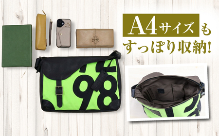 【JRA/日本中央競馬会】【黄緑×黒】調教用ゼッケンを使用したバッグ【steed サドル】　栗東市 /  サンキューファインホース夢プロジェクト[BIAD016-3]