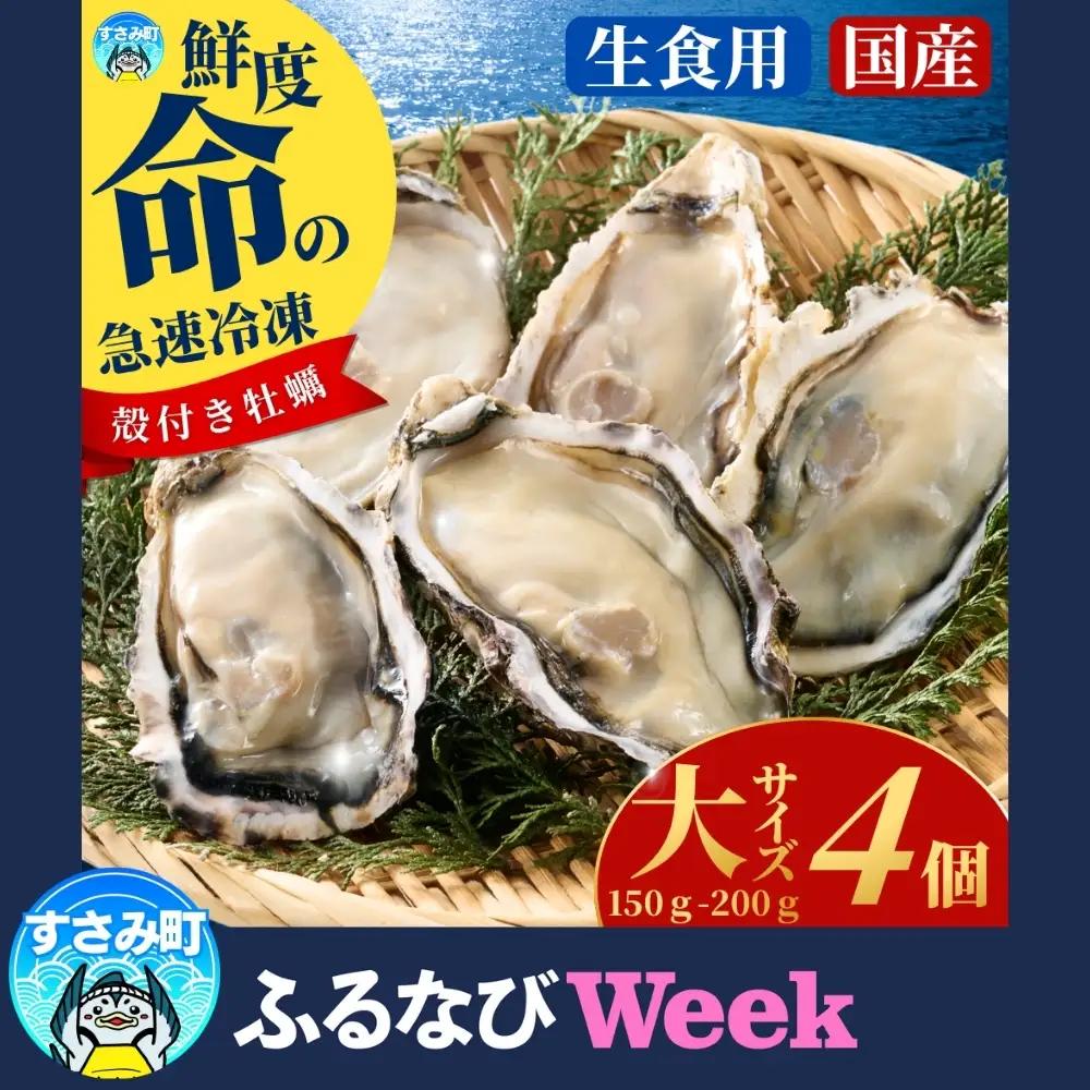 【ふるなびWEEK対象】牡蠣 国産 急速冷凍牡蠣 生食用大サイズ4個【mix031-fnw】