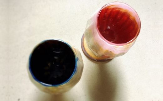 Ceramica Stripes Tulip セラミカストライプチューリップ（ハレの日のペアグラス）＜カラー：青＆ピンク＞ こだわりの逸品 地域特産品 ギフト 自分用 人気 おすすめ