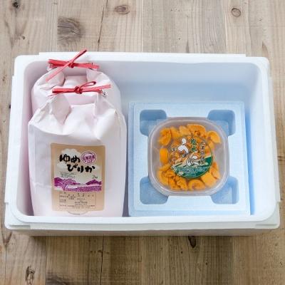ふるさと納税 根室市 エゾバフンウニ塩水パック100g、ゆめぴりか2kg×2袋[10月下旬以降発送] F-65011 |  | 01