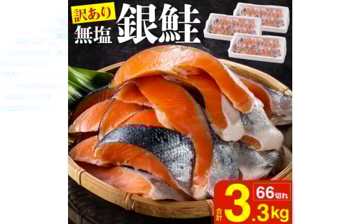 【訳あり】銀鮭切身 (打ち身、色飛び、カマ入) 無塩タイプ 味付け無し 約3.3kg FC017089