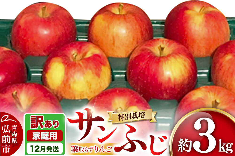 【26年12月発送】りんご 葉取らず サンふじ【訳あり】約3kg（8～12玉程度）青森県特別栽培農産物認証農園 先行受付 家庭用 青森県 弘前市 果物 フルーツ 林檎 リンゴ くだもの 不揃い 規格外