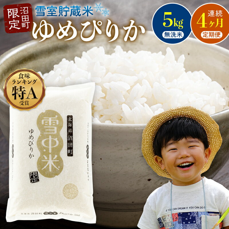 【ふるさと納税】＜定期便4ヶ月＞＜先行予約＞ 令和7年産 ゆめぴりか 無洗米 1回あたり 5kg（5kg×1袋）計20kg 雪冷気 籾貯蔵 北海道 北海道米 ブランド米 雪中米 特Aランク 米 お米 白米 ご飯 ごはん 【2025年12月以降順次発送予定】