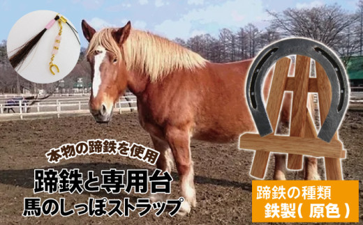 蹄鉄 （ 鉄製 原色 ）& 専用台 & 馬のしっぽの毛 ストラップ 【馬っこパーク・いわて】／ 馬蹄 てい鉄 さび止め 錆止め サビ止め 鉄 ナチュラル 加工 馬毛 尻尾 栗毛 鹿毛 芦毛 誕生石 幸運 開運 厄除け 魔除け アイテム 本物 インテリア アクセサリー おすすめ