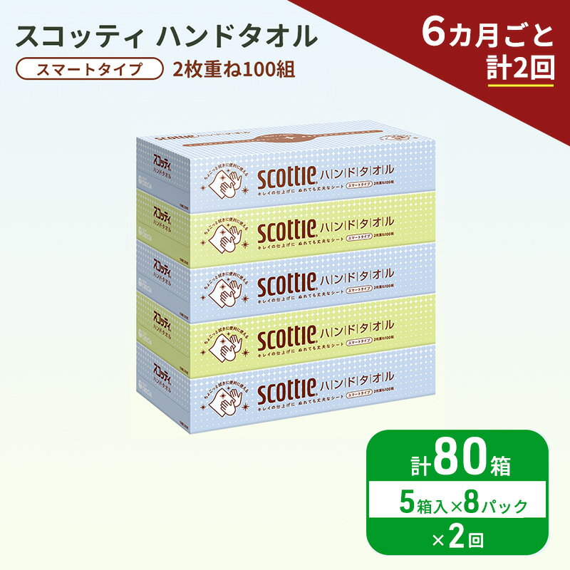 【ふるさと納税】 定期便 ハンドタオル スコッティ 40箱 (5箱×8パック,6ヶ月ごと計2回) ペーパータオル タオル 手拭き 使い捨て 日用品 衛生用品 防災 備蓄 消耗品 新生活 生活用品 生活雑貨 必需品 人気 おすすめ 便利 簡単 らく キレイの仕上げ 送料無料 宮城県 岩沼市