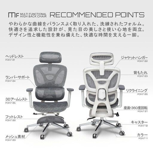 多機能ハイバックチェア グレー