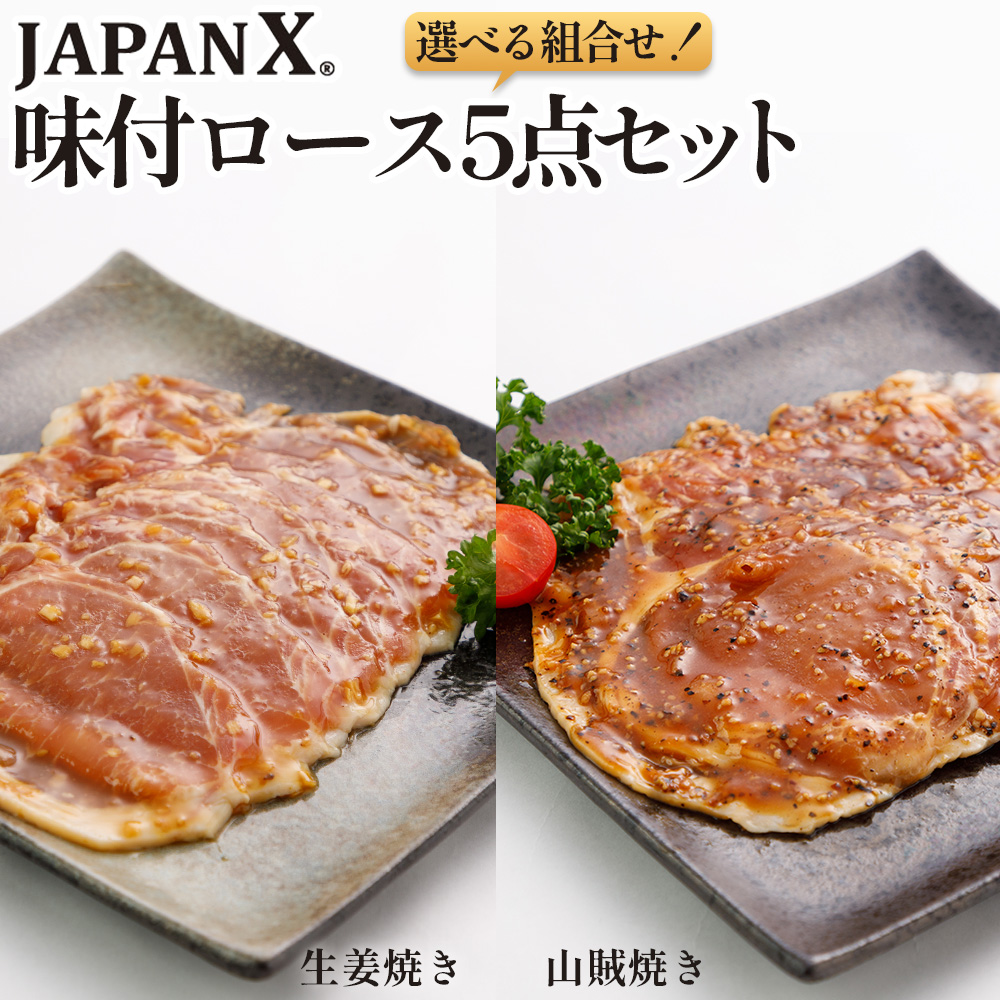 ＜選べる組み合わせ＞JAPAN X 味付ロース5点セット 1.25kg 250g×5  生姜焼き 山賊焼き 国産 豚肉 ブランド豚 小分け 豚ロース ジャパンエックス　【04301-0883】
