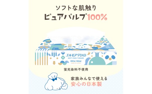 【指定日配送】エルモア ピコソフトパックティシュー 20箱 150組（300枚）×5箱×4パック