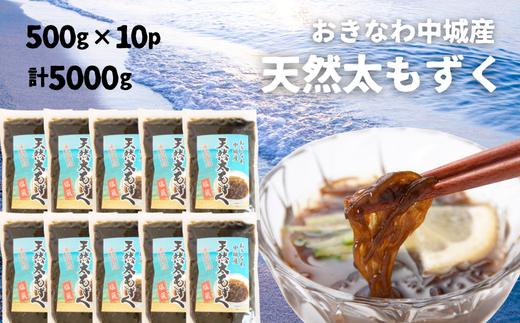 【2025年5月以降発送開始】中城村産「天然」太もずく（500ｇ×10パック）もずく酢 三杯酢 酢の物 海藻 てんぷら かき揚げ サラダ 低カロリー ミネラル ビタミン フコイダン 水溶性食物繊維 小鉢 副菜 沖縄県産