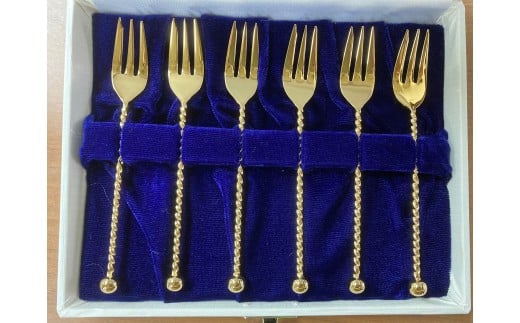 真鍮材 ツイスト ケーキフォーク6本(金メッキ) FC013108