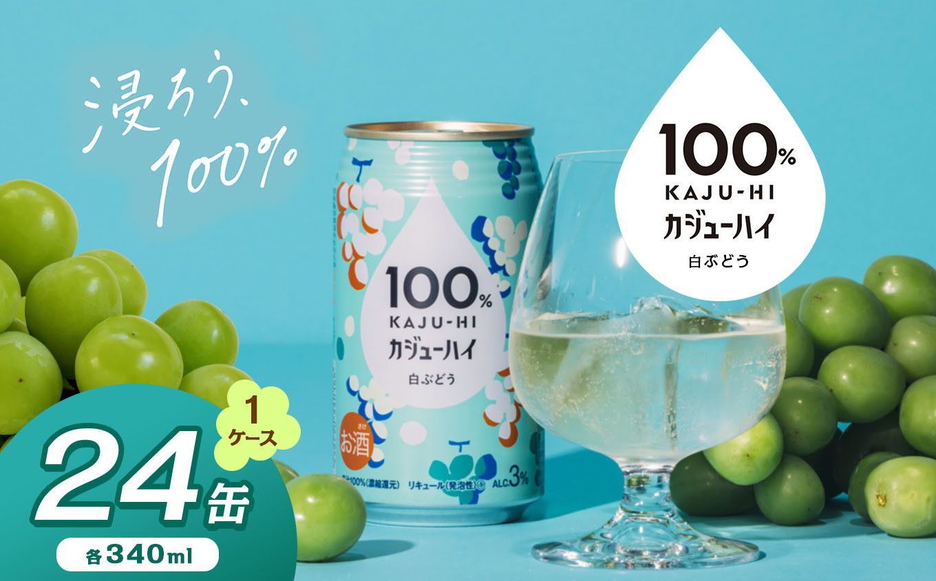 
100％カジューハイ白ブドウ 340ml × 24本 | ふるさと納税 缶ジューハイ 缶酎ハイ 白ブドウ3％ カロリー低い 喉越し 爽快 爽やか 洋酒 人気 酎ハイ サワー パーティー 送料無料 下野 栃木
