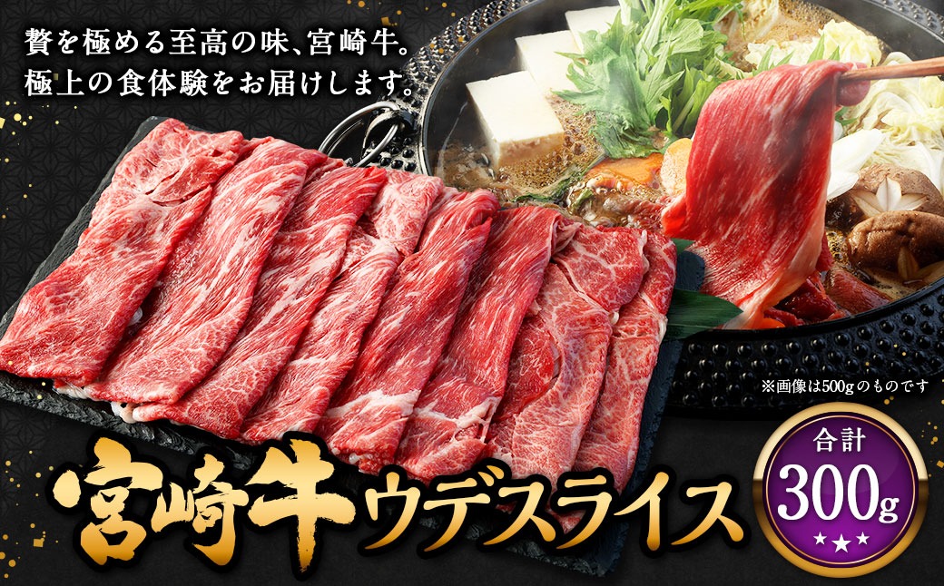 ＜宮崎牛ウデスライス 300g＞入金確認後、翌月末迄に順次出荷 お肉 肉 宮崎牛 牛肉 ウデ ウデ肉 うで スライス スライス肉 冷凍 宮崎県 高鍋町【c1531_mc】