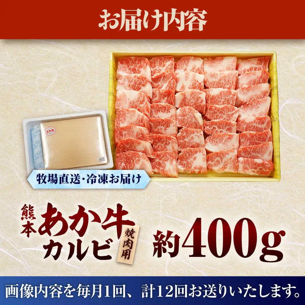 全12回定期便 熊本和牛あか牛カルビ焼肉用 約400g BHAS044 焼肉