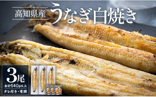 高知県産うなぎの白焼き 180～210g×3尾 - エコ包装 国産 うなぎ 白焼き 鰻 冷凍 高知 yw-0120