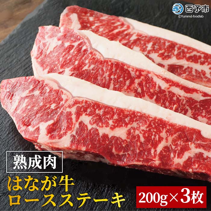 【ふるさと納税】＜熟成肉 はなが牛 ロースステーキ 200g×3枚 計600g＞ 牛肉 サーロイン 鉄板焼き 焼き肉 バーベキュー BBQ 国産 小分け 特産品 愛媛県 ゆうぼく 西予市【冷凍】『2か月以内に順次発送』