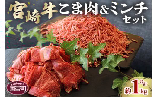 ＜宮崎牛こま肉200g×2(合計400g)＆宮崎牛ミンチ(約600g)セット 合計約1kg＞ 入金確認後、2か月以内に順次出荷 牛肉 和牛 黒毛和牛 お肉 普段使い 国産 マルミヤストア宮崎 国富店 宮崎県 国富町