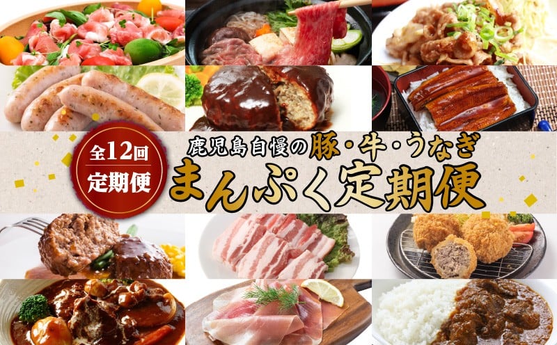 
【全12回定期便】鹿児島自慢の豚・牛・うなぎ「まんぷく定期便」　K086-T10
