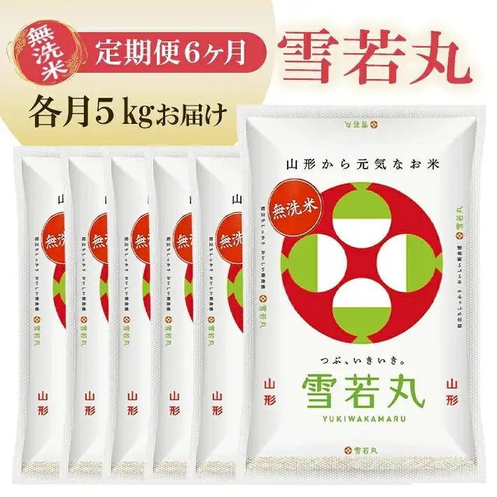 ≪6ヶ月定期便≫(9月～2月) 無洗米 雪若丸 5kg×6ヶ月連続 計30kg 山形県産 毎月中旬にお届け 東北 山形県 遊佐町 精米 白米 米 お米 ブランド米 ごはん ご飯 連続定期便 6回連続 小分け [1542T09]