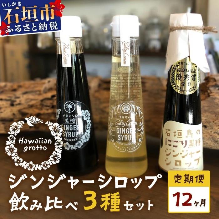 ふるさと納税 石垣市 【12カ月定期便】ジンジャーシロップ3本セット飲み比べ 12ヶ月 定期便