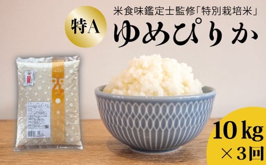 【令和7年産】【定期便】特別栽培米ゆめぴりか 10kg×3回 舟山農産 米食味鑑定士 三ツ星お米マイスター 栽培 監修