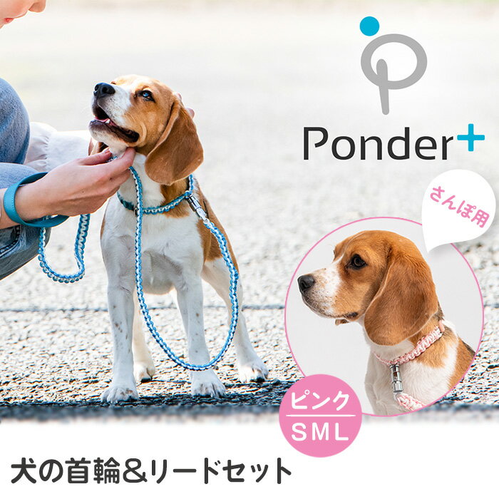 【ふるさと納税】No.459 犬の首輪＆リードセット さんぽ用 ポンダープラス ピンク ／ ペット用品 犬用品 ペットグッズ 散歩グッズ ワンタッチ 着脱簡単 ロック付き 高耐久 おしゃれ 丈夫 カラフル ハンドメイド 手作り 手編み パラコード 革 レザー 送料無料 大阪府
