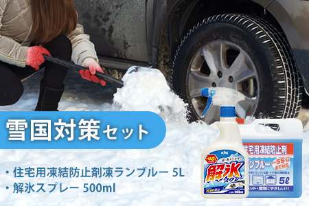 雪国対策セット（住宅用氷結防止剤凍ランブルー５L＆解氷スプレー500ml）　カー用品 解氷剤