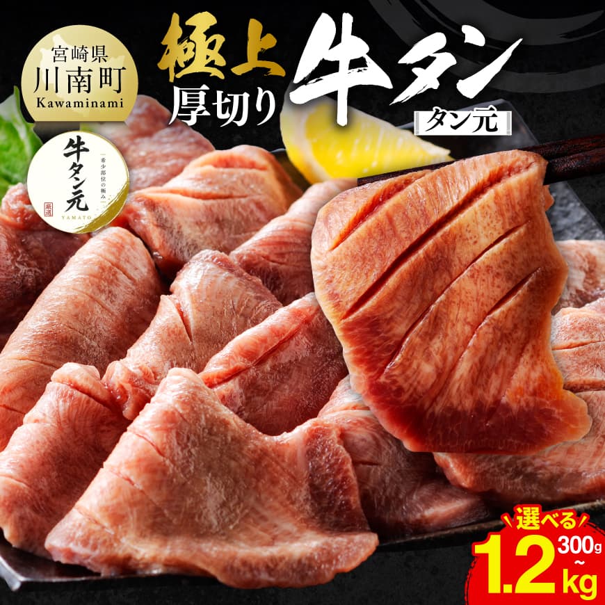 【ふるさと納税】※発送月・グラムが選べる※ 極上！厚切り牛タン（タン元）300g / 600g / 900g / 1200g - 肉 牛肉 牛たん たん タン 希少部位 厳選 スリット入り 食べやすい ほどよい厚切り BBQ 焼肉 キャンプ 晩ごはん おかず 簡単調理 数量限定 送料無料 宮崎県 川南町