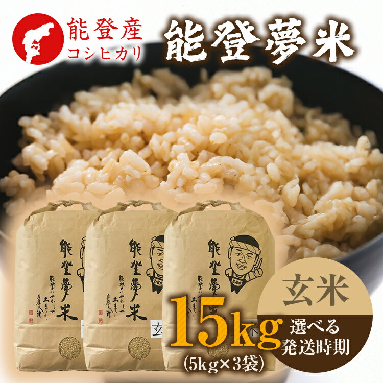 【ふるさと納税】【能登半島地震復興支援】【発送時期が選べる】【新米】令和7年度産米 能登産 コシヒカリ 玄米 15kg（5kg×3袋）｜お米 新米予約 早期予約 R7年米 ブランド米 銘柄米 健康 5kg以上 10kg以上 小分け 贈答 自社精米 冷蔵保存 復興 復興支援 能登 石川県 七尾市