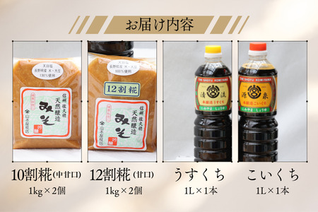 信州　八ヶ岳の伏流水を使った　天然醸造みそ２種４ｋｇと本醸造しょうゆ２種セット〔YK-01〕