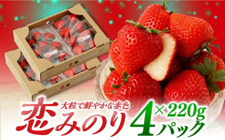 【先行予約】いちごに想いをのせて「恋みのり」220g×4パック 【鐘ヶ江善広】 イチゴ 苺 果物 フルーツ 甘い [IBH010]