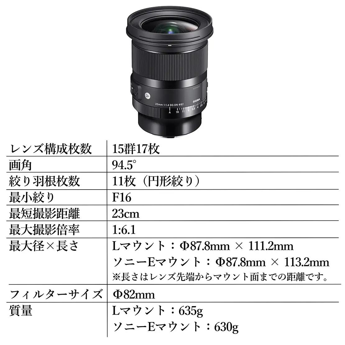 SIGMA 20mm F1.4 DG DN｜Art【ソニーEマウント】カメラ レンズ 家電