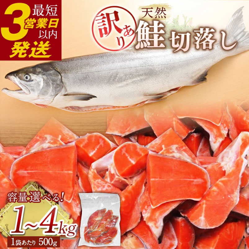 【ふるさと納税】容量が選べる 訳あり 天然甘塩紅鮭 500gずつ 1kg / 1.5kg / 2kg 訳アリ わけあり 不揃い 鮭 紅鮭 サケ さけ しゃけ シャケ 天然 切落し 切り身 切身 海鮮 魚介 海産物 焼き魚 冷凍 家庭用 おかず 弁当 朝食 切り落し 北海道 釧路市 送料無料