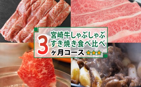 ＜宮崎牛＞しゃぶしゃぶ・すき焼き食べ比べ3ヶ月コース◆第一回目は90日を目安に発送【F72】