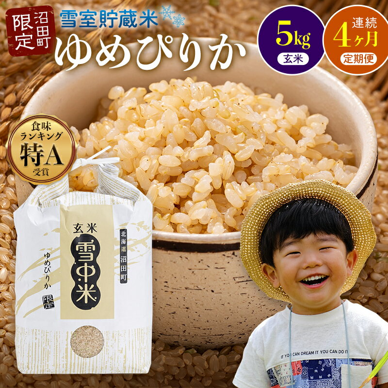 【ふるさと納税】＜先行予約＞ ＜定期便4ヶ月＞令和7年産 ゆめぴりか 玄米 5kg×1袋×4回 計20kg 雪冷気 籾貯蔵 北海道 北海道米 ブランド米 雪中米 特Aランク 米 お米 ご飯 ごはん 【2025年12月以降順次発送予定】