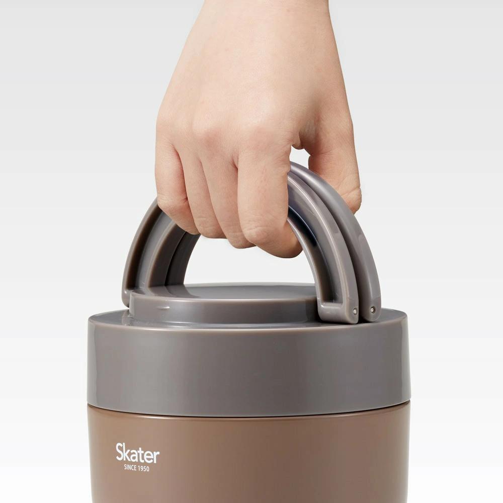 ランチジャー 弁当箱 「折りたたみハンドル付保温ジャー」 (ブラウン) 容量 800ml ステンレス ２段 ハンドル付き 保温 保冷 丼 ジャー ランチ 温かい skater 折り畳み コンパクトスケ
