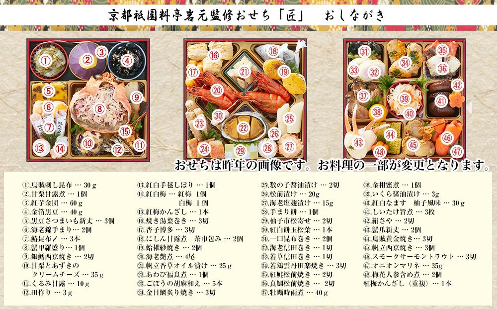 【京都祇園 岩元】冷蔵おせち三段重「匠」(カニver.)約3～4人前［ 京都 祇園 老舗 料亭 完売必至の大人気おせち おすすめ 2026 正月 お祝い おせち お節 京おせち グルメ お取り寄せ 通