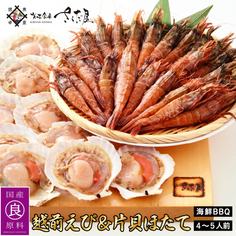 【ふるさと納税】海鮮 BBQ おつまみセット「越前えび & 片貝ほたて」約4〜5人前（越前えび500g 片貝ほたて10枚）【冷凍 おつまみ ホタテ ガサエビ ガラエビ がまえび】 [e04-a063]