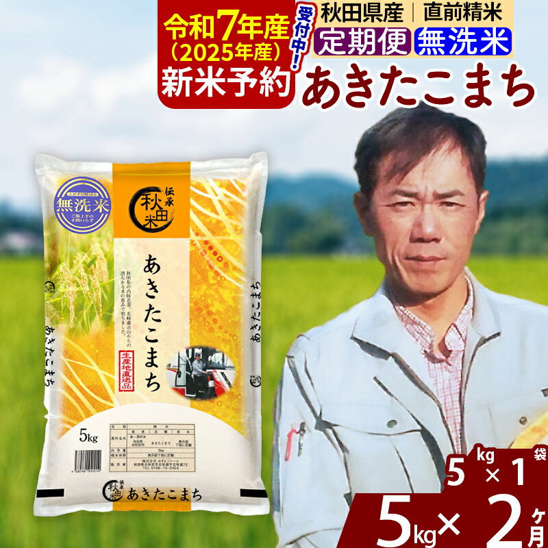 【ふるさと納税】※令和7年産 新米予約※《定期便2ヶ月》秋田県産 あきたこまち 5kg【無洗米】(5kg小分け袋) 2025年産 お届け周期調整可能 隔月に調整OK お米 みそらファーム