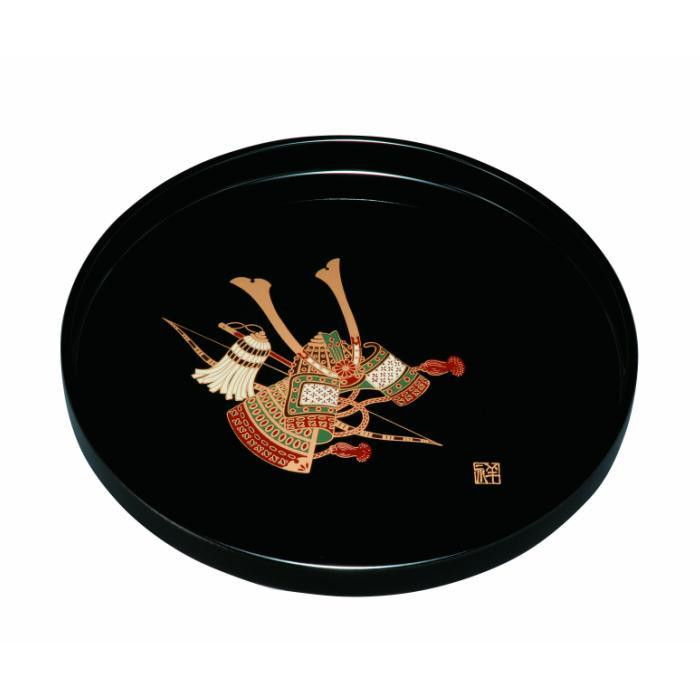 
丸盆 尺 30cm 金蒔絵 黒 かぶと
