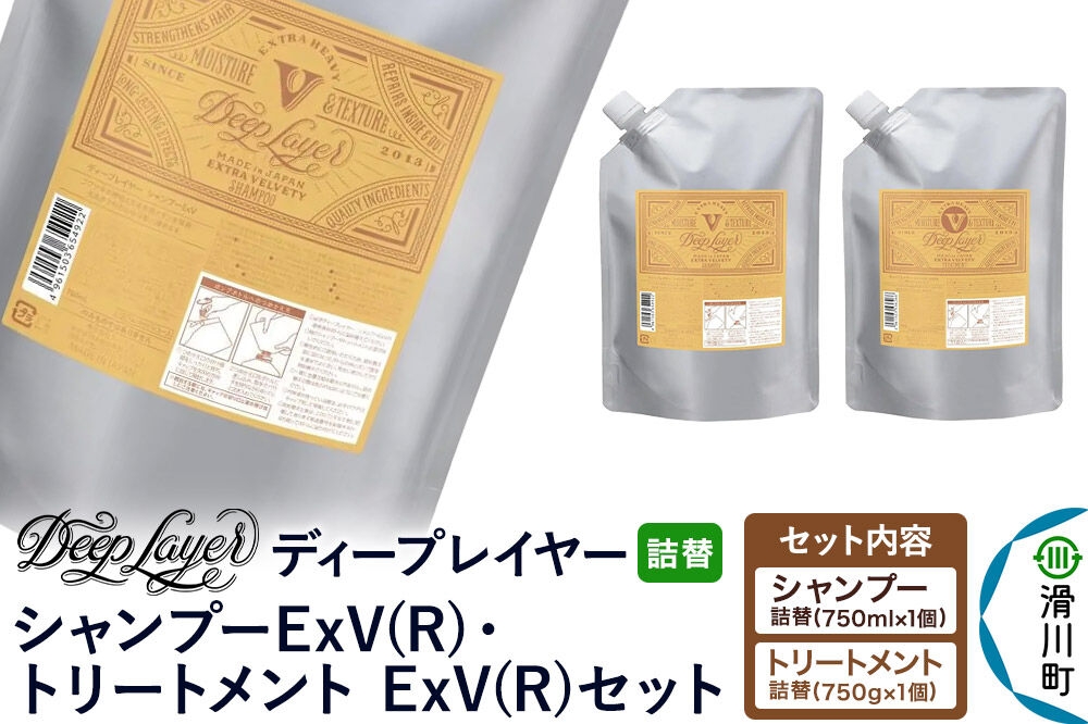 
                  DeepLayer ディープレイヤー シャンプーExV (R) 750mL×1個・トリートメント ExV 750g×1個 【詰替】 セット [まとまり パサつき なめらか 手触り スルスル髪 ふんわり 細毛 軟毛 ダメージ毛 ブリーチ毛 リンス コンディショナー]
                