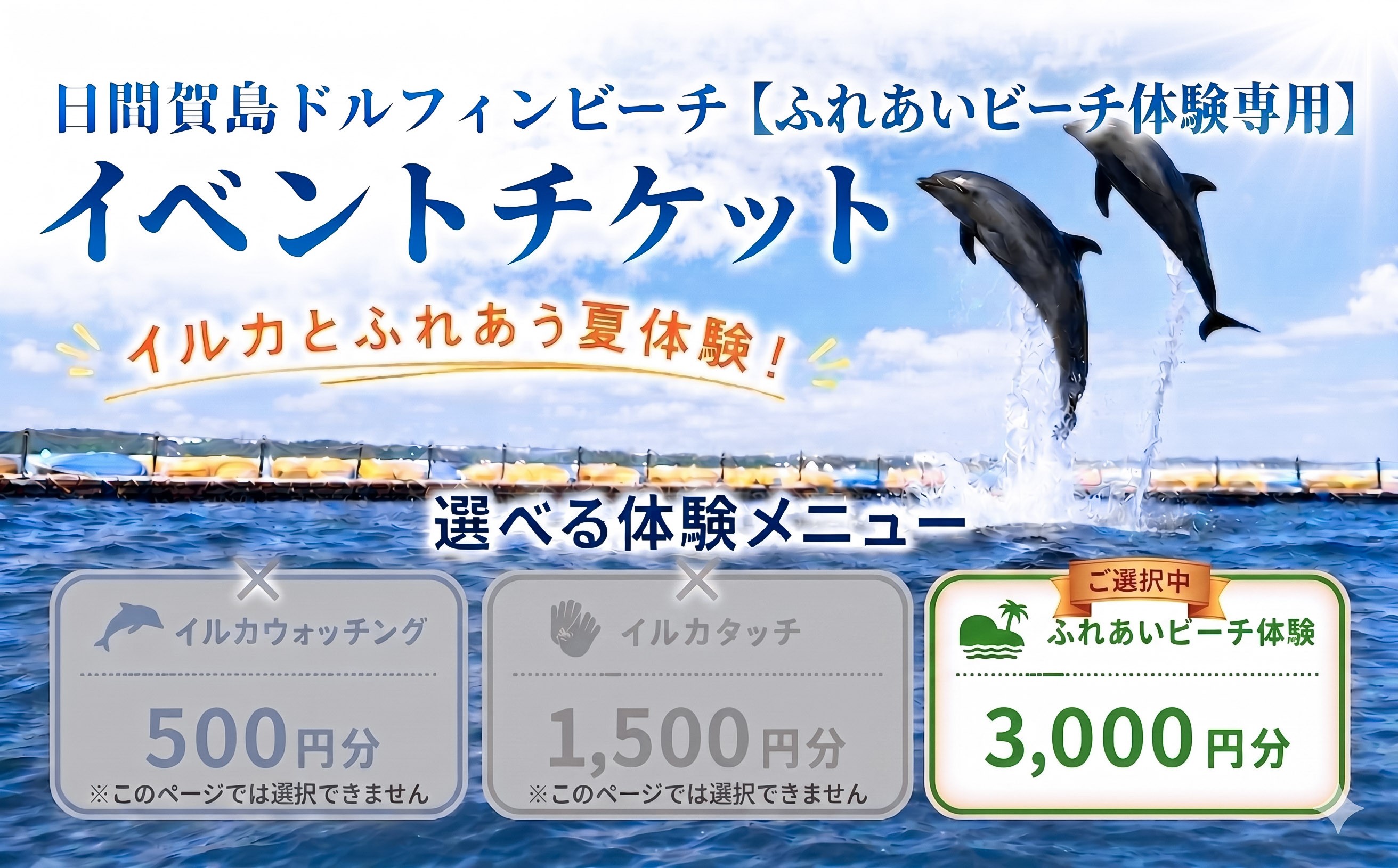 
                  日間賀島ドルフィンビーチ2026 ふれあいビーチ体験 イベントチケット イベント 観光 宿泊 旅行 イルカ 海 チケット 体験 観光チケット いるか イルカ イルカ体験 動物ふれあい 名古屋から一番近い島 イルカと遊ぶ イルカに癒される レジャー マリン アクティビティ 非日常 見学 自然 満喫 人気 おすすめ 愛知県 南知多町 日間賀島
                