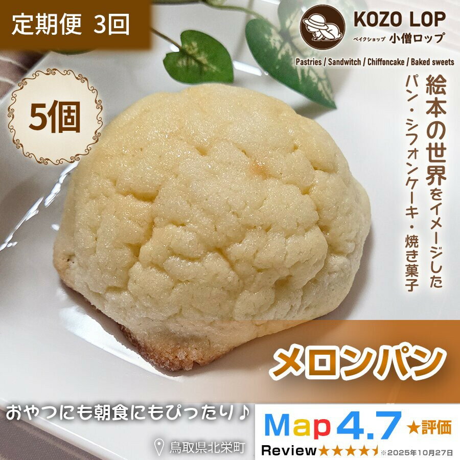 【ふるさと納税】【定期便3ヶ月】鳥取県産 人気菓子パン メロンパン 5個×3回