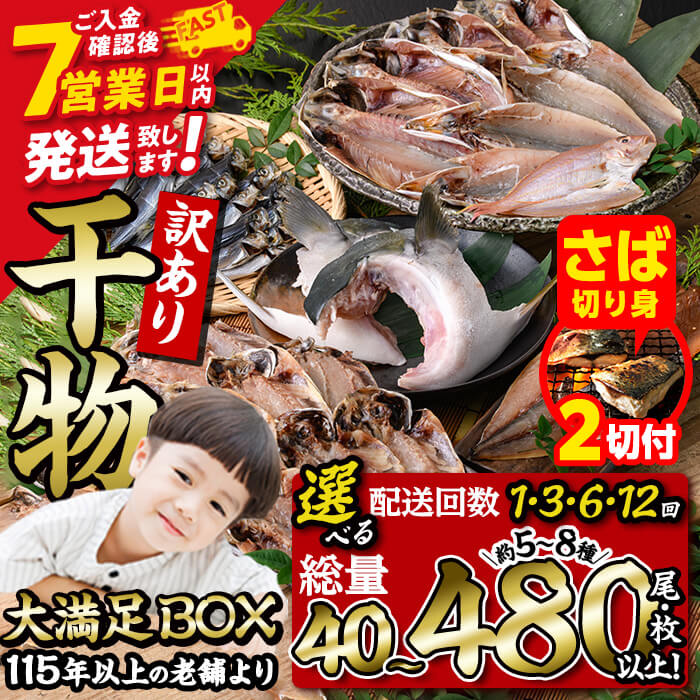 【ふるさと納税】 ＼ 高評価 ★ レビュー満足度約94％／ 【期間限定・さば切り身2切付】訳あり 干物 大満足BOX (総量40枚～480枚・約5～8種) 訳アリ 規格外 鯖 さば 定期便 小分け おまかせ詰め合わせ 簡易包装 魚 国産 スピード発送【AQ68-G・AQ85-G・AQ90-G・AQ91-G】
