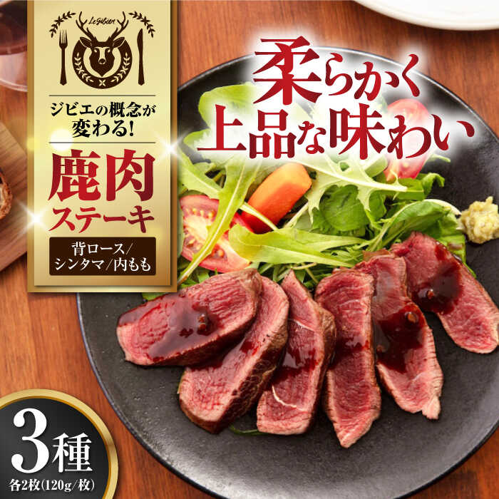 【ふるさと納税】【お中元対象】鹿肉 ステーキ ギフト 3種セット / 背ロース・シンタマ・内もも 各2枚 (120g/枚) 《喜茂別町》【EBIJIN】 肉 お肉 鹿 モモ セット 詰め合わせ ステーキ 赤身 赤み 冷凍配送 北海道 お中元 御中元 ギフト [AJAO005] 44000 44000円