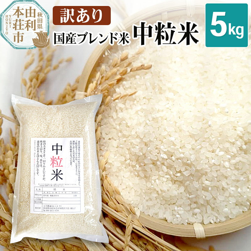 【ふるさと納税】【訳あり】国産ブレンド米 中粒米 5kg [米 お米 米 中粒米 ブレンド米 国産 五平農園 秋田県産 由利本荘市]