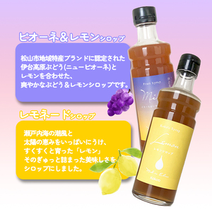 愛媛県産フルーツシロップ２本セット＜レモネード・ピオーネ＆レモン＞（簡易箱入り）｜シロップ 果実シロップ レモネード ぶどう 愛媛 シロップセット 【KK243】