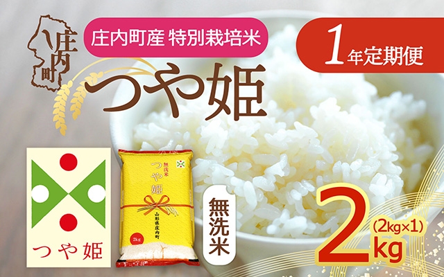 
                  【定期便】【令和7年産/8年産】つや姫 無洗米 2kg×1年間 毎月お届け 特別栽培米 山形県庄内町産 庄内米 ブランド米 米 コシヒカリの原点、亀の尾発祥の地 お米の定期便 ごはん 粘り 甘み 香り 粒が大きい【毎月下旬発送】
                