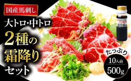 国産 熊本馬刺し 2種の霜降り 贅沢食べ比べセット 合計500g 大トロ馬刺し 中トロ馬刺し 霜降り馬刺し 熊本馬刺し 馬刺し堪能 馬刺し専門店